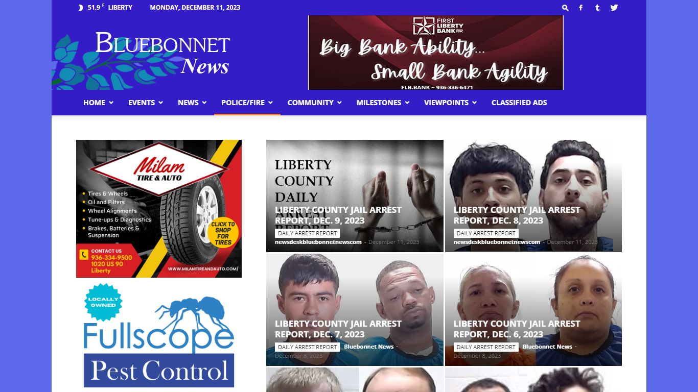 DAILY ARREST REPORT | Bluebonnet News